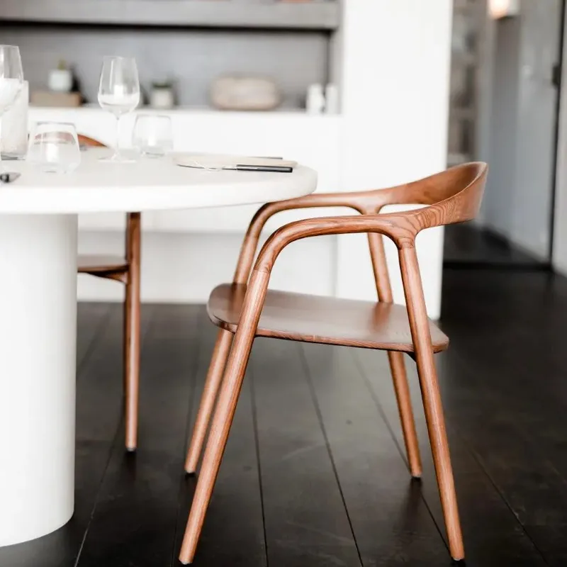 

Nordic Single-person Solid Wood Dining Chairs Outdoor Contemporary Arm Seat Casual Cafe Chair Walnut Solid Wood Chairs sillas