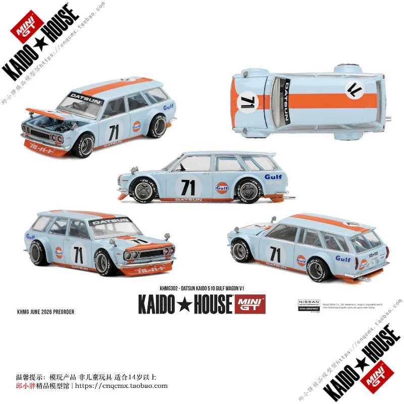 MINI GT&KAIDO HOUSE 1:64 Datsun GULF, Die Cast Alloy Car Model, Adult Collectible Ornament, Holiday Creative Gift.