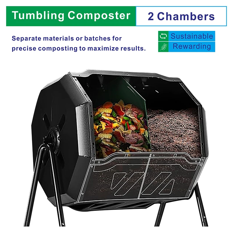 Eco-friendly 160L  Black Outdoor Food Waste Compost Tumbler Garden Plastic Compost Bin