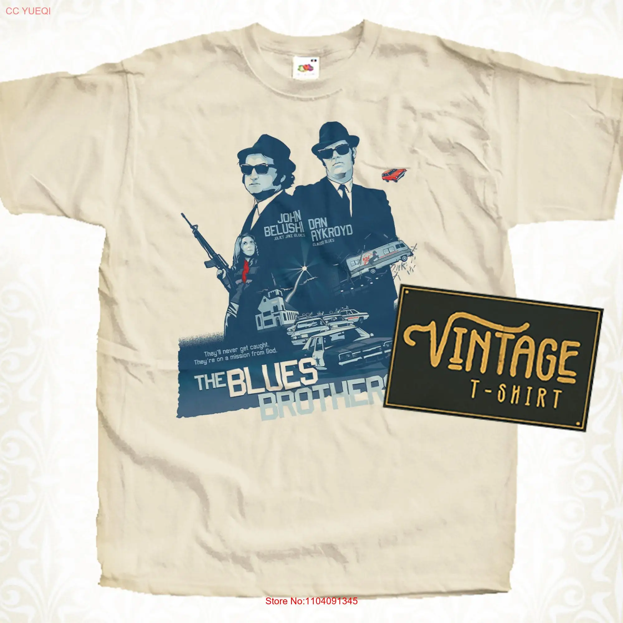 The Blues Brothers V2 T Shirt Vintage Natural color Men's DTG Digital Print SIZES S M L XL 2XL 3XL 4XL 5XL