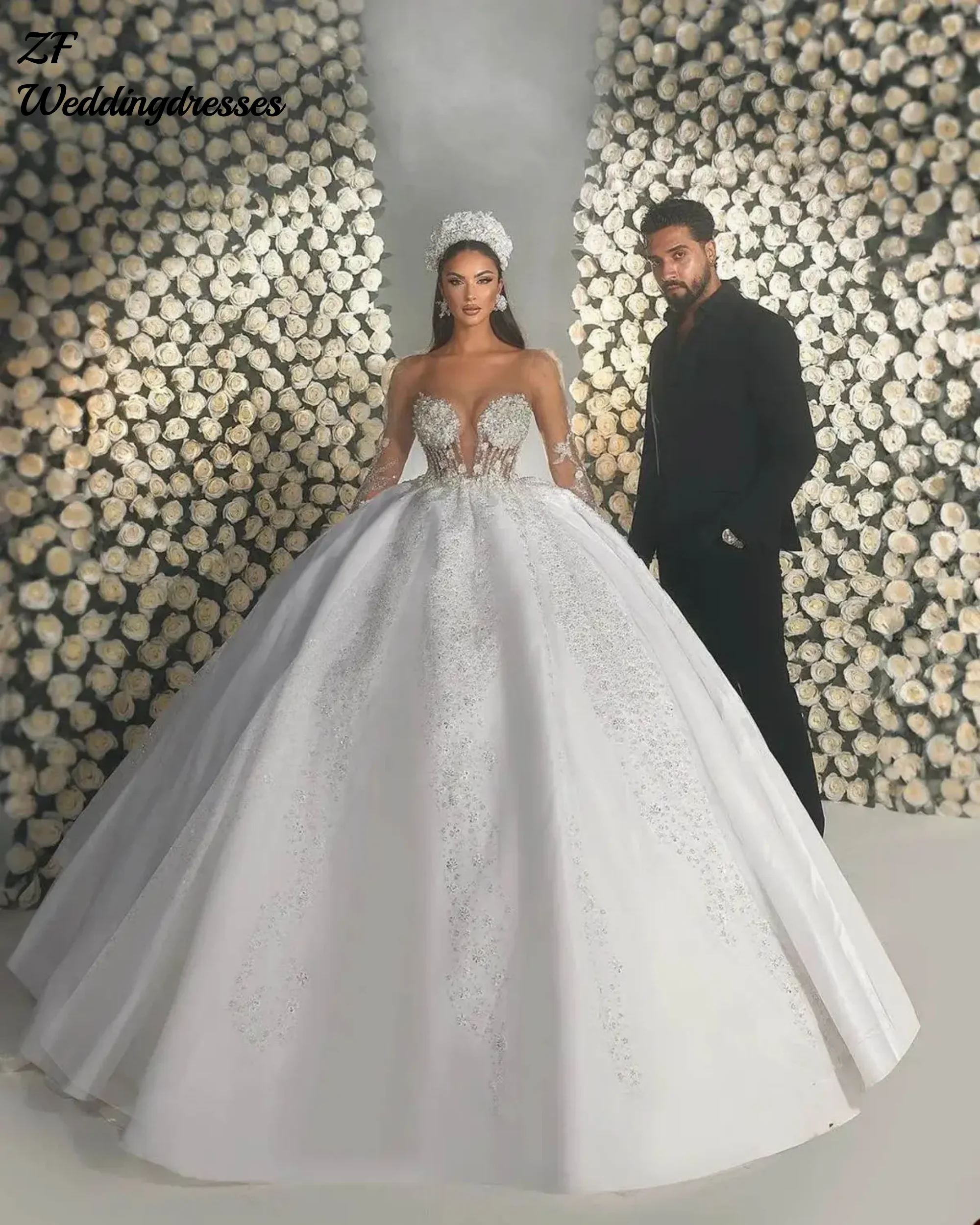 Lindo vestido de baile personalizado, vestidos de casamento, sem alças, lantejoulas, apliques de renda, contas, renda nas costas, noiva