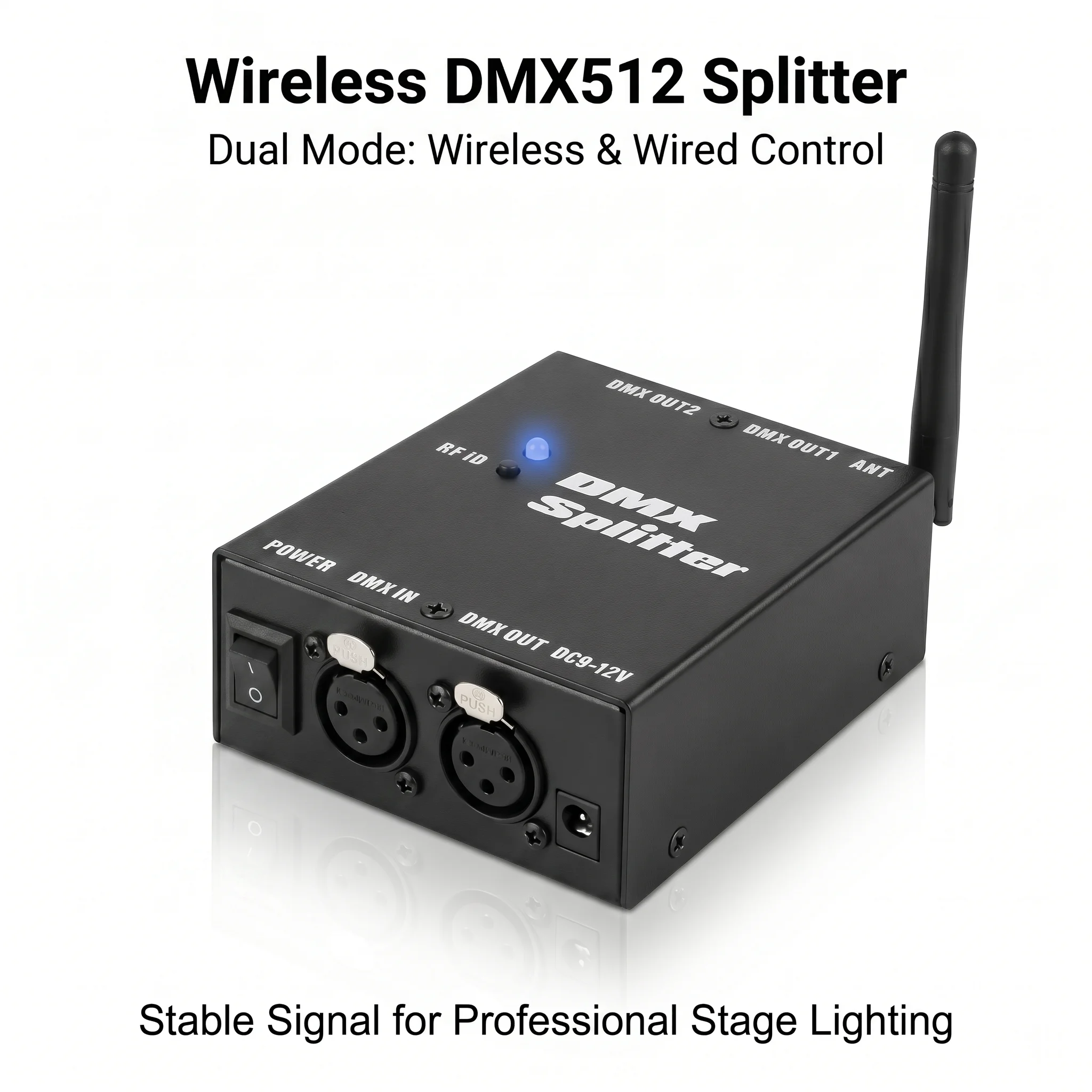 2-Channel Wireless DMX Transmitter Receiver, 3-Pin Output DMX 512 Signal Amplifier,XLR DMX Splitter for LED Stage Lighting Disco