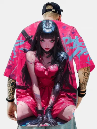 Camiseta masculina, camiseta de personagem de menina de anime, beleza sexy impressão 3d camiseta masculina casual solta rua camiseta de manga curta