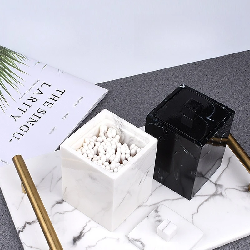 Marble Pattern Cotton Swab Box Home Toothpick Holder Simple Hotel Bathroom Cotton Pad Storage Box