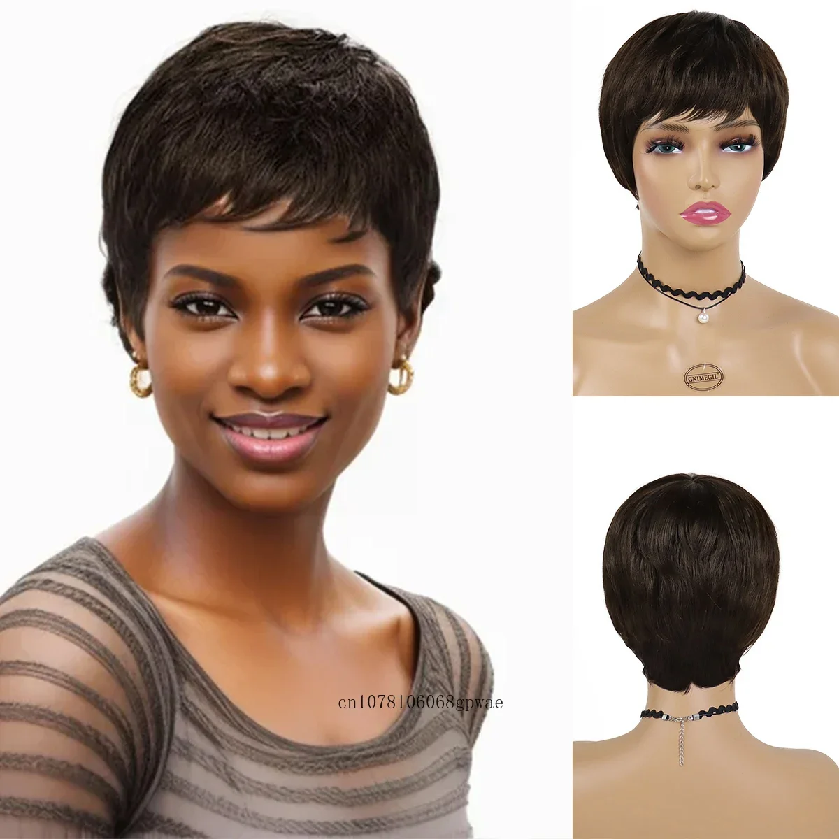 Natural Synthetic Short Pixie Cut Wig for Black Women Daily Costume Heat Resistant Dark Brown Straight Hair Replacement Wigs