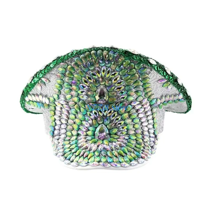 

T21F Blingbling Stage Props Hats Rhinestones Sequined Captain Hat for Formal Occasion