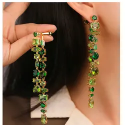 2022 Top Quality Gorgeous Imported Green Crystal Vintage Necklace Long Tassel Dangle Earrings Jewelry Set For Bridal