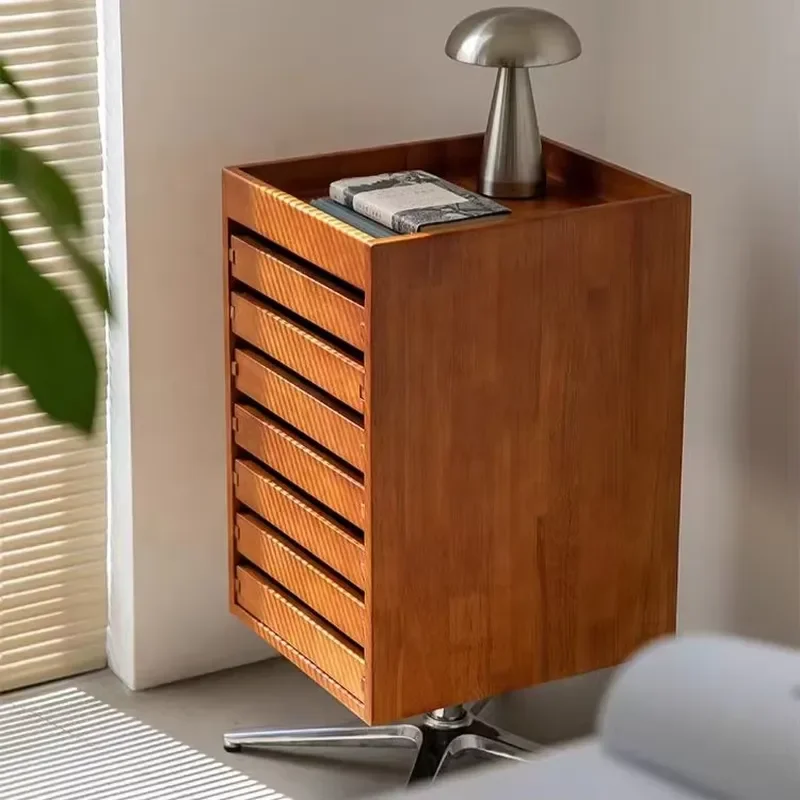 Vintage Solid Wood Rotatable File Cabinet Space Saving Modular Removable with Pulley Drawers for School and Workshop Use