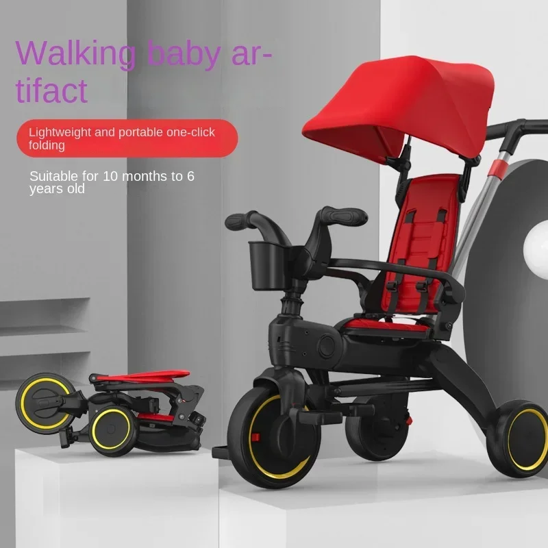 Poussette Multifonctionnelle pour Bébé, Légère et Pliable, avec Pédale à Trois Roues, Ajustable, pour Enfant