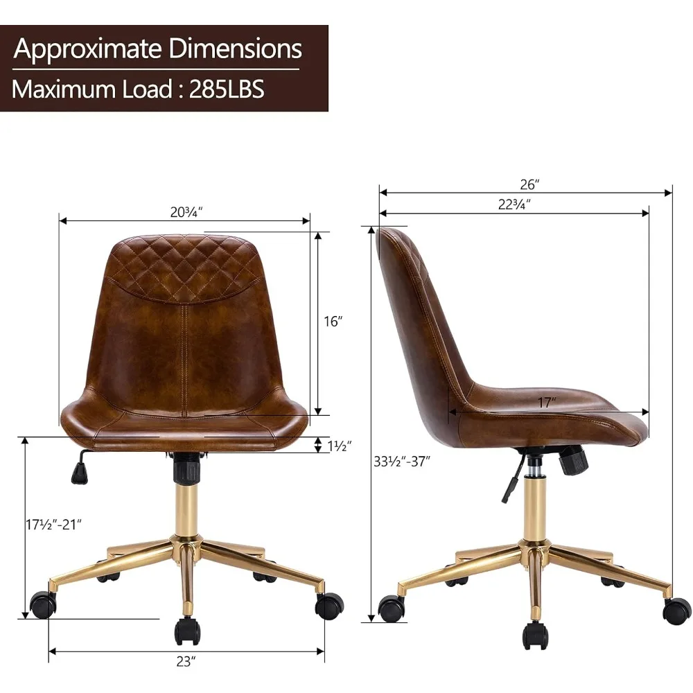 كرسي دوار معاصر من جلد البولي يوريثان مع قاعدة ذهبية لمكتب المكتب المنزلي باللون البني الأصفر #3