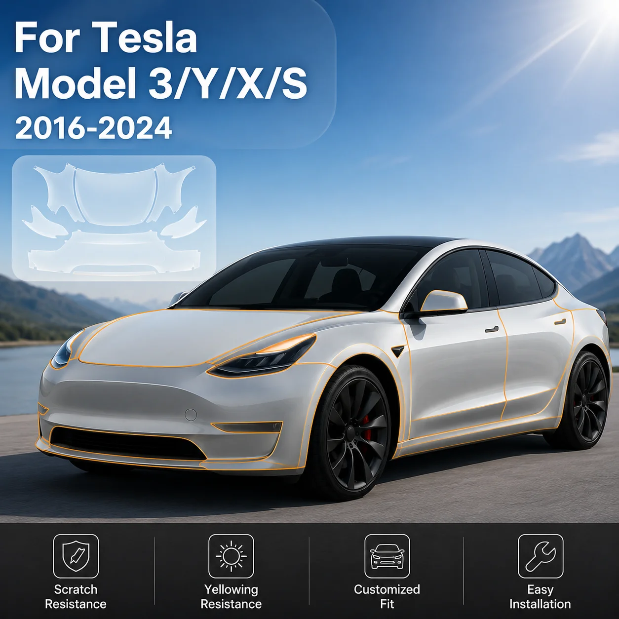 Pre-Cut TPU PPF Clear Bra Paint Protection Film for Tesla Model 3 Y X S 2016-2024 Highland Self Healing Anti Scratch