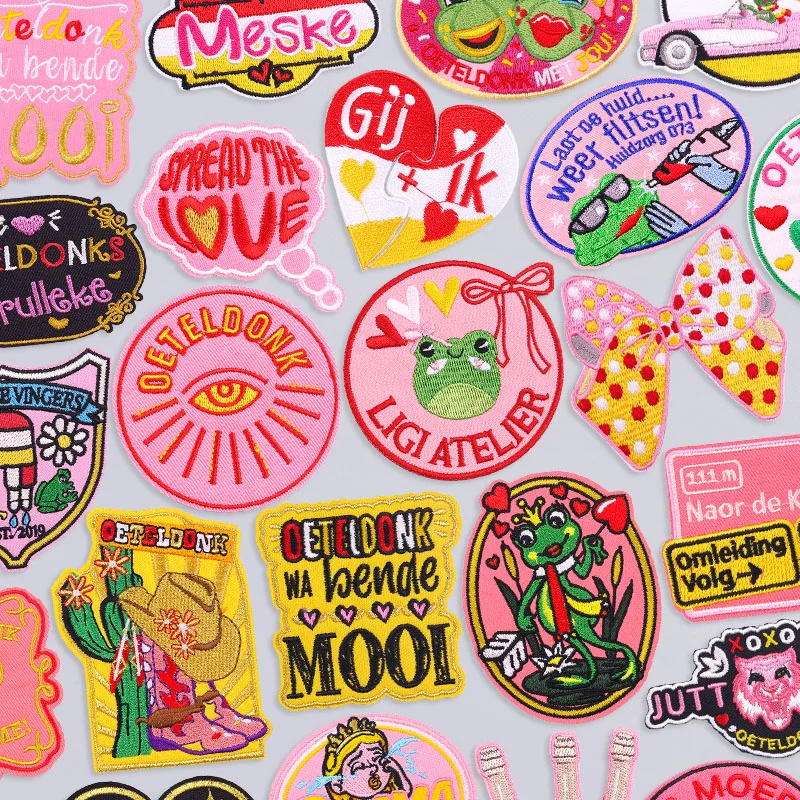 Rosa Serie Niederlande Oeteldonk Emblem Patches voll bestickt Karneval für Niederlande Eisen auf Patches für Kleidung Aufkleber