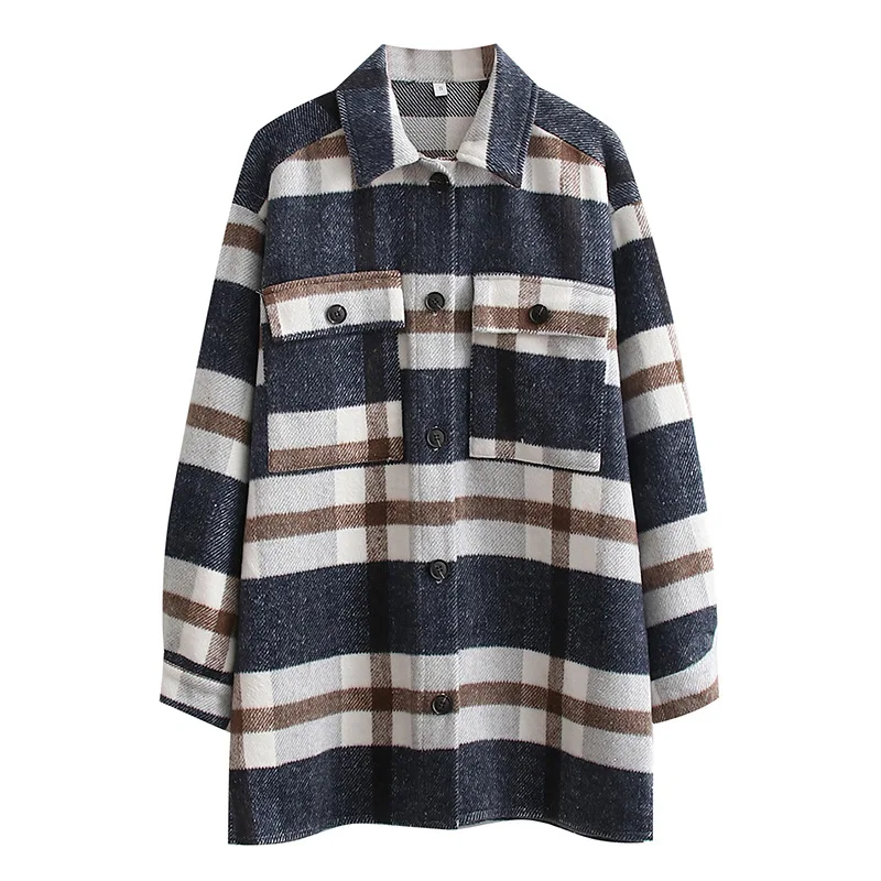 سترة قميص منقوشة فضفاضة على الطراز الأوروبي والأمريكي ملابس خارجية نسائية مريحة للتنفس موضة ربيع الخريف