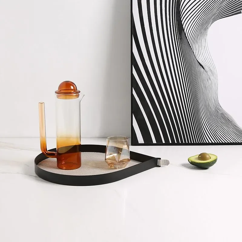 Modern Oval Leather Tray for Coffee Table Desktop Storage Simple Color Matching Decorative Serving Platter for Living Room