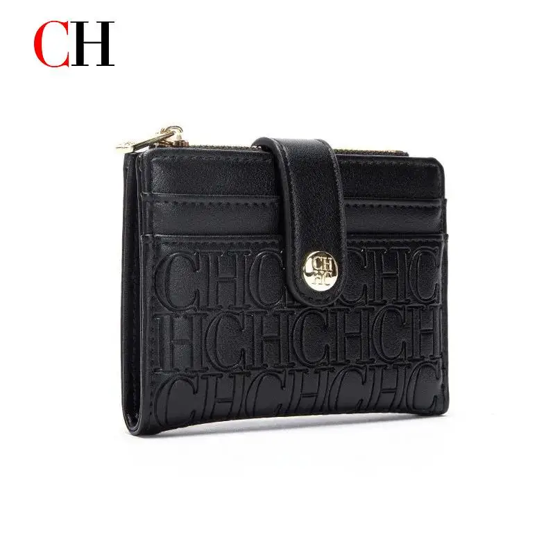 CH Luxury Classic Folding Wallet Small Lightweight Women's Wallet Retro Print Mini Card Holder Multi-function ID Card Coin Purse