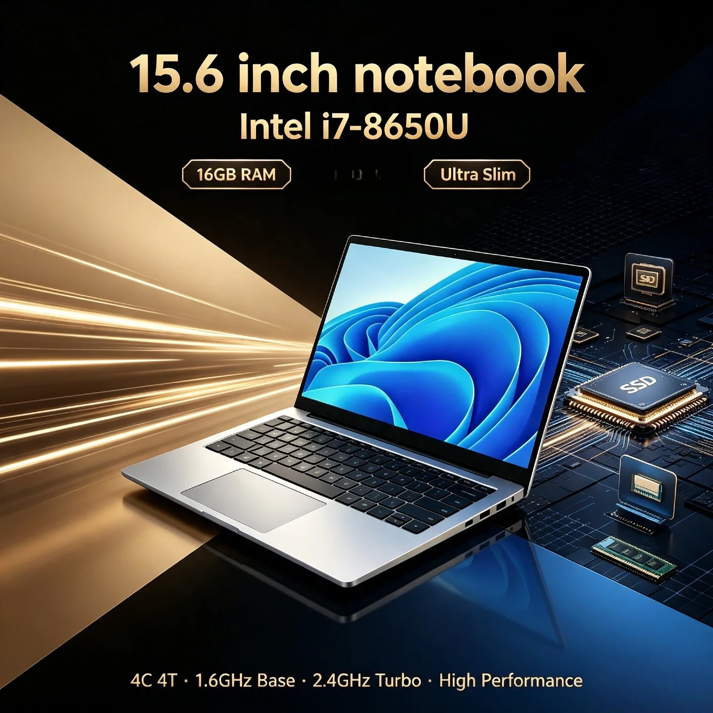 Intel i7 8650U 15.6 Inch Laptop 32GB RAM 2TB SSD 1TB SSD 1920x1080 Notebook Gamer Office PC High Performance Pro Unit