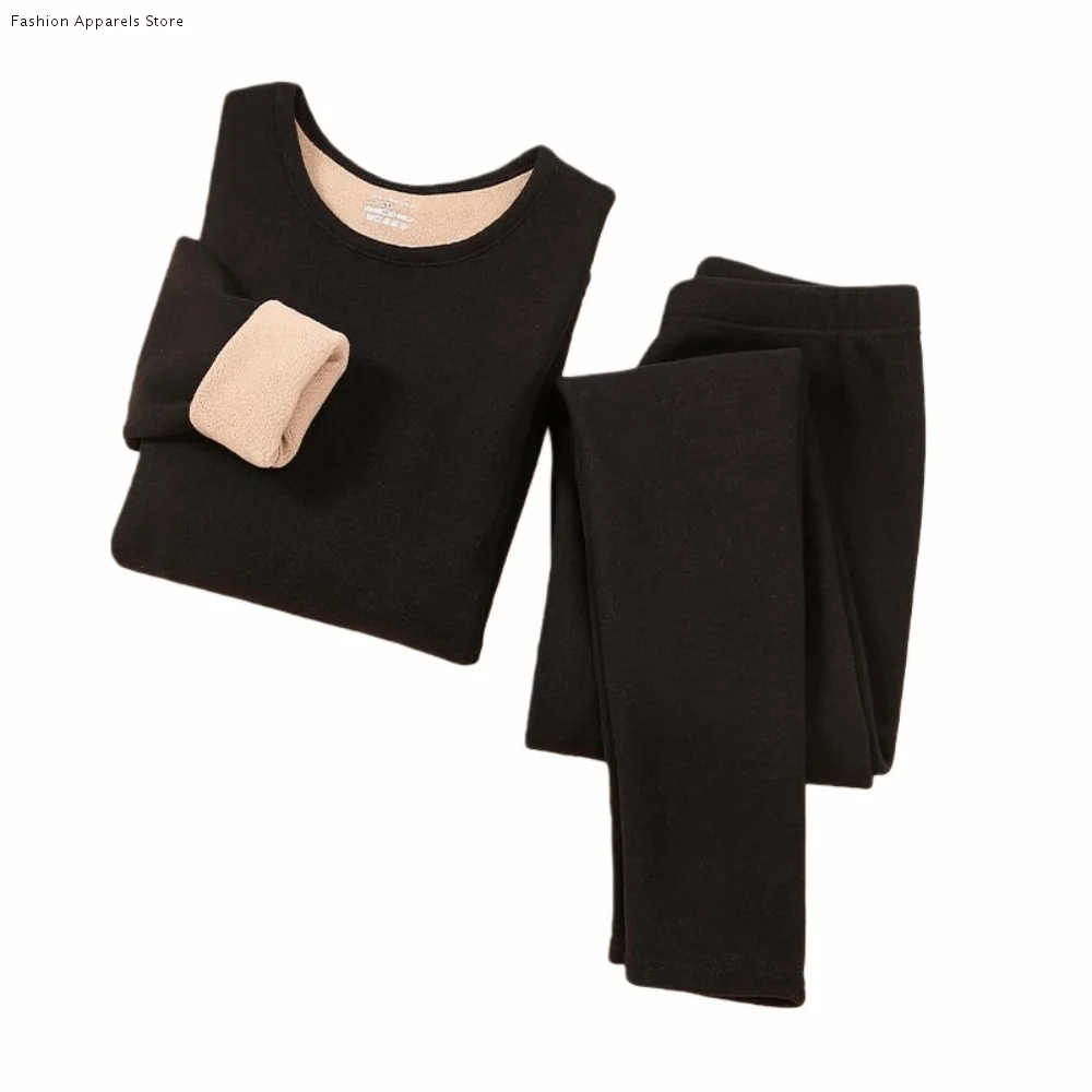 

Tops/Pants Women Warm Thermal Underwear Round Neck Invisible Thermal Clothes Set Lingerie Thickened Warmth Long Pants Female