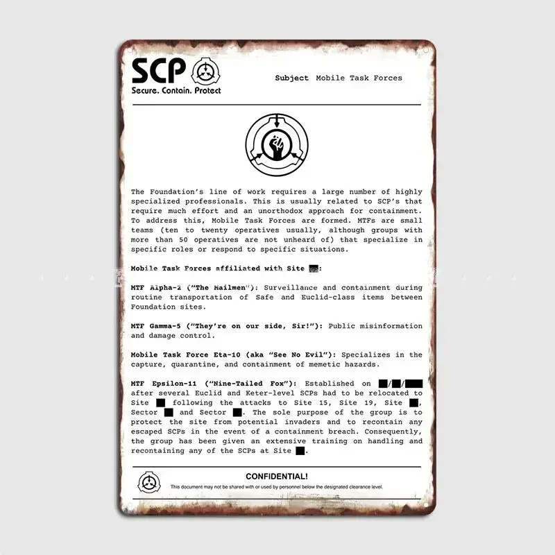 Scp Mobile Task Forces Metal Sign Pub Cinema Customize Plaques Tin Sign Poster