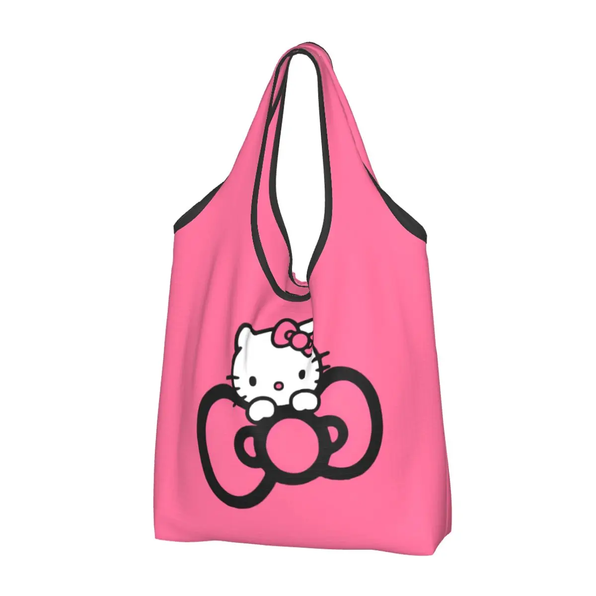 

Large Reusable Hello Kitty Pink Bow Grocery Bags Recycle Foldable Adorable Cute Shopping Eco-Friendly Bag Washable Waterproof