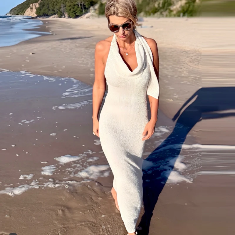 HXAO Women's Summer Dress Halter Female Long Dress Off Shoulder Elegant Party Dresses Woman Bodycon Backless Sexy Prom Dress