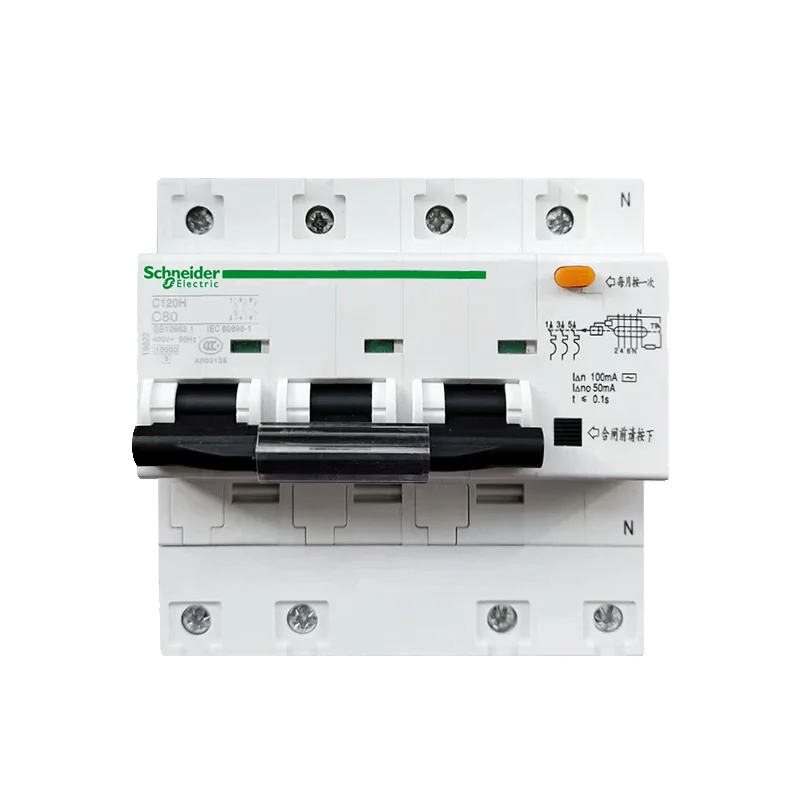 Imagem -04 - Interruptor Elétrico do Vazamento de Schneider Proteção do Vazamento ar Aberto 3p 2p 4p C120h 63a 80a 100a 125a