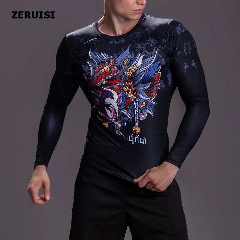 Men’s Fitness Compression  Suit  Beast Pattern Design Gym T-Shirt  For Athletic Activities
