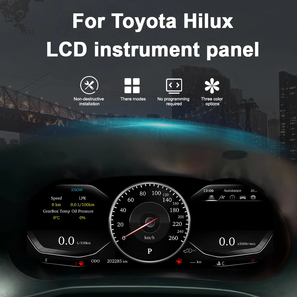 Car Digital Cluster For Toyota HiLUX 2016-2024 Hi Lux Dashboard Instrument Speedometer Head Unit Auto QLCD Meter Screen Panel