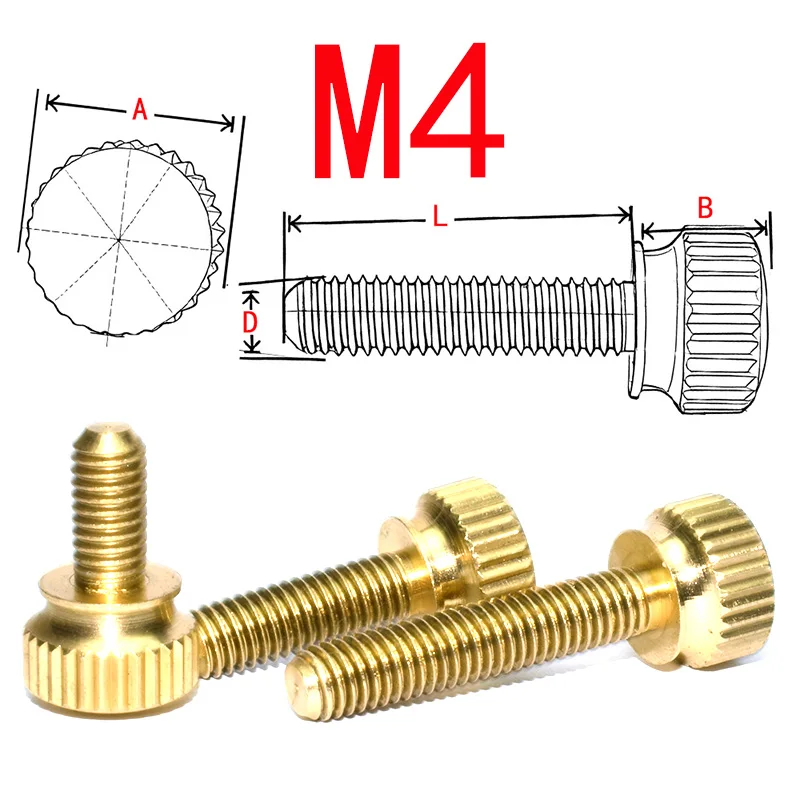 M4 Knurled Brass Thumb Screws, Large Head Hand Tightening Fasteners for Machinery DIY, HHX