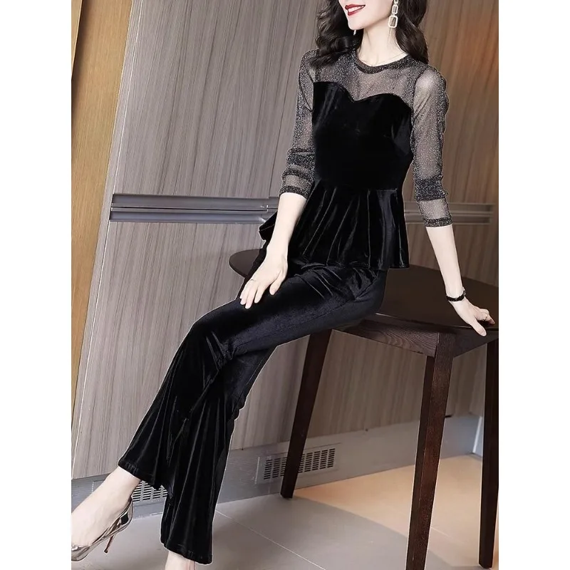 

Canary suit spring and autumn dress foreign style black suit plus size women's wear Sexy slim Loungewear can be worn outside