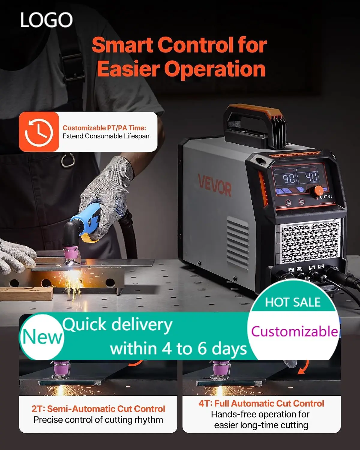 Plasma Cutter, 65A Non-Touch Pilot Arc Plasma Cutting Machine, 110V/220V Dual Voltage Digital Display IGBT Inverter , Workshops