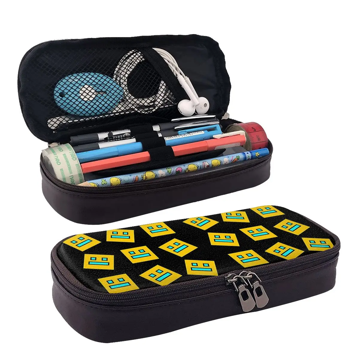 Video Game Geometry Dash Leather Pencil Case for Boy Girl School Pen Box Pencil Bag Stationery Supplies Pen Holder Bag