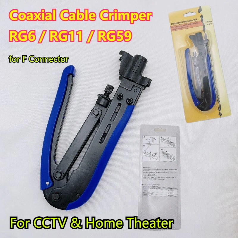 Coaxial Cable Crimper for F Connector RG6 RG11 RG59, Adjustable Compression Tool for CCTV & Home Theater