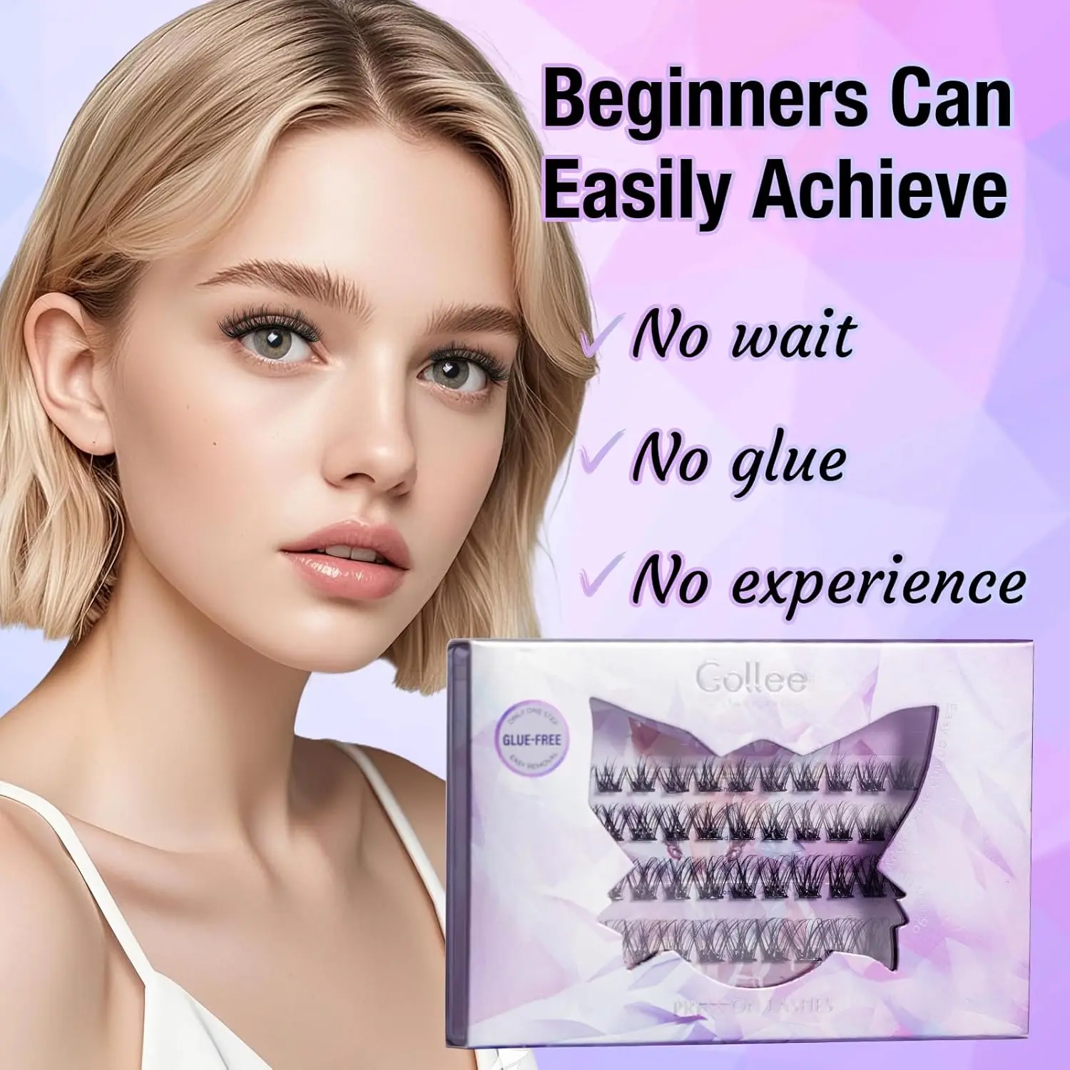 골리 셀프 접착 속눈썹 10-16mm 무접착 프리글루드 래쉬 클러스터 자연스러운 재사용 가능 초보자 친화적 잔여물 없음