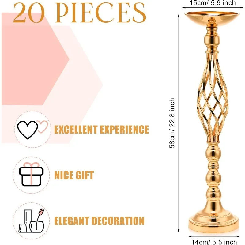 20 Pcs Large Wedding Centerpiece Table Decorations Tall Metal Flower Arrangement Stand Elegant Flower Vase Candle Holder image 2