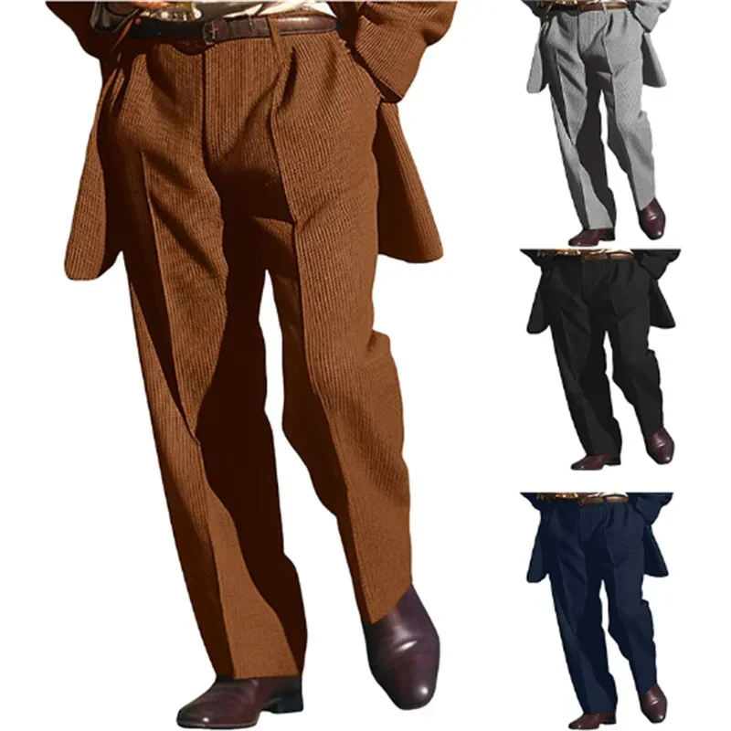 Four Seasons New Fashion Male Clothes Pants Men's Solid Color Simple Basic Casual Trendy Business Daily Knitted Suit Trousers