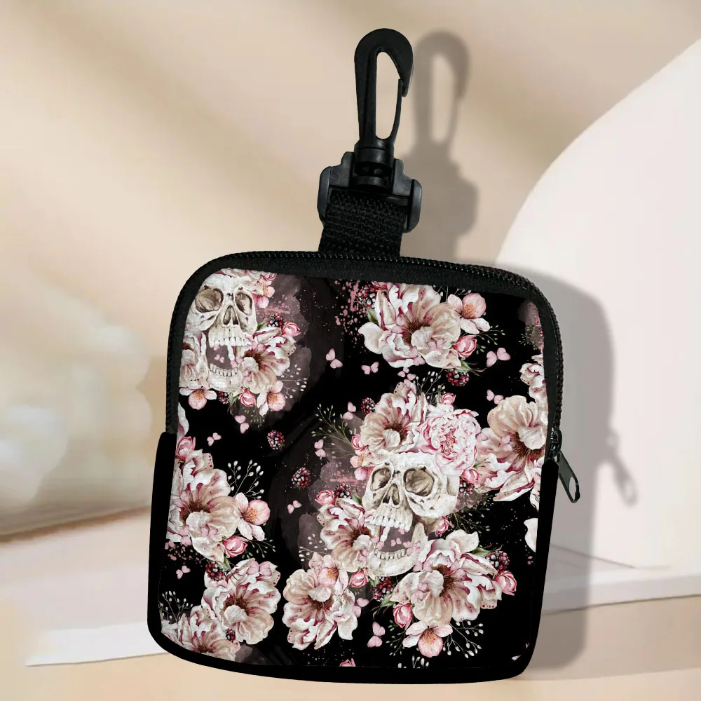 

Skull And Watercolor - Peony Flowers Coin Purse Women's Fashion Zipper Mini Key Change Student Storage Wallet 5.23