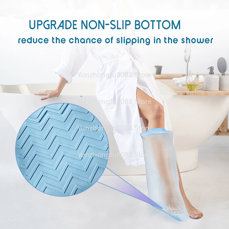 Adult Low Temperature Waterproof Foot Cover for Shower with Non-Slip Bottom Ankle Protection Wound Care