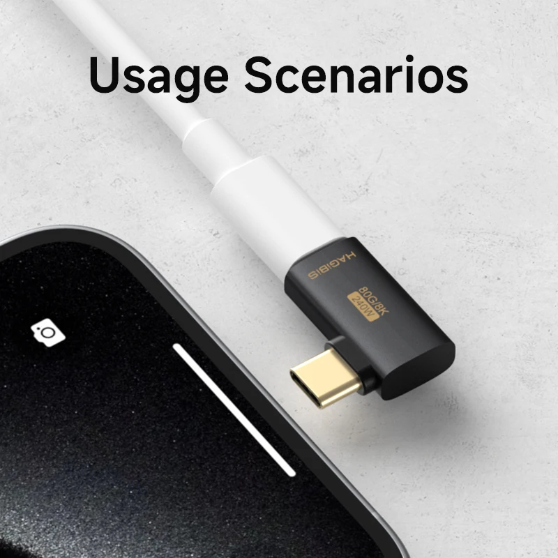 Hagibis USB C إلى C محول 90 درجة الزاوية اليمنى محول 80Gbps USB4 كابل بيانات تمديد لأجهزة الكمبيوتر المحمول Thunderbolt 5/4 iPhone 17