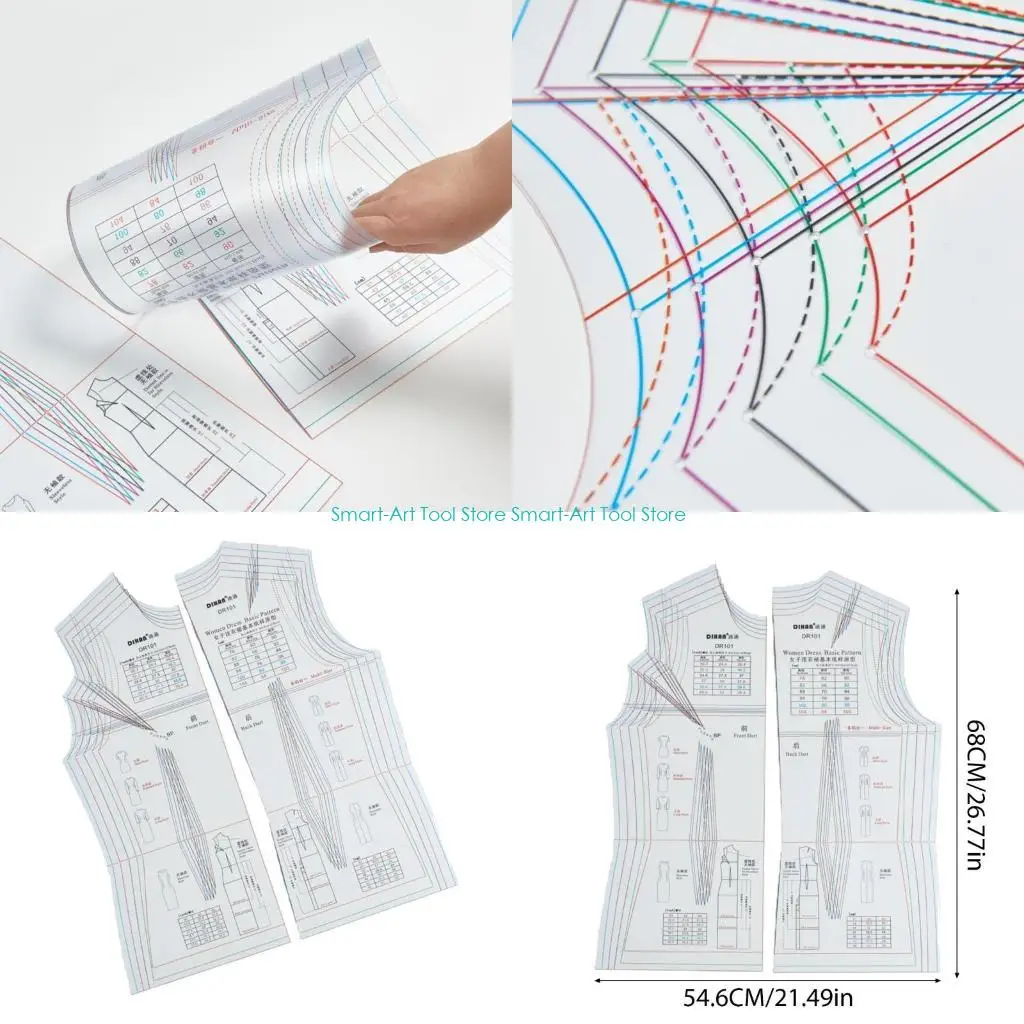 

E1PB Women's Dress Ruler Reusable Dress Template Multi-Size Dressmaking Ruler for Fashion Designers and DIY Clothing Projects