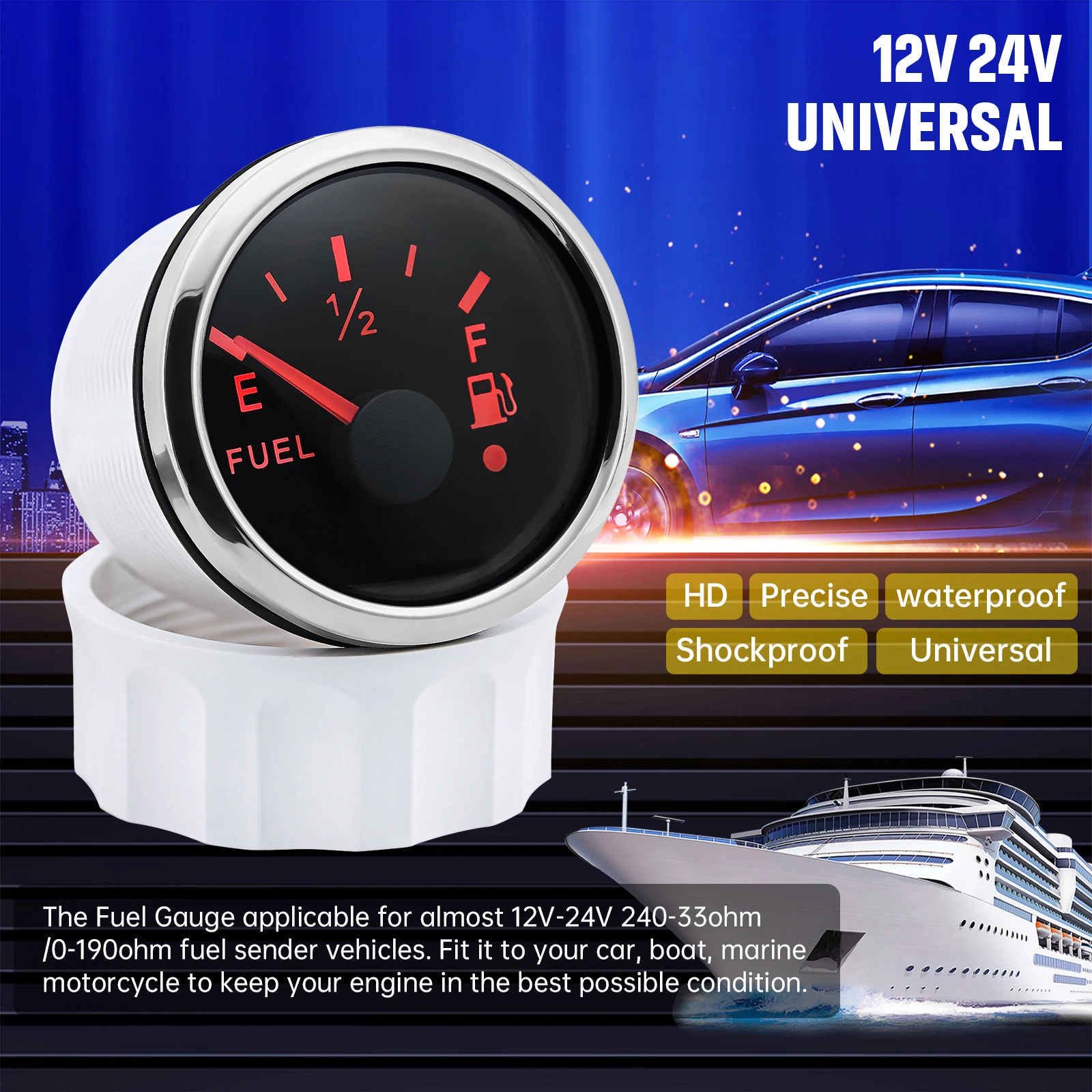 Auto- und Boot-Booster-Alarmanzeige 2'' 52mm Öldruckmesser Wasserstandsmesser Kraftstofftemperatur 12V 24V Voltmeter Zubehör Messgerät – Detail 7