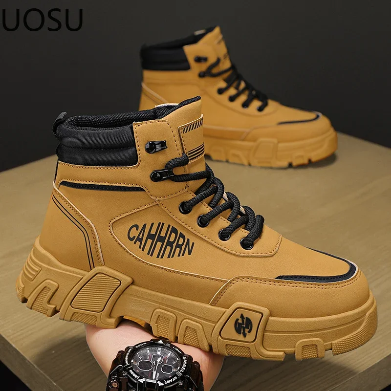 New Men's Boot Motorcyclist Boots Lace-up All-match High Tops Popular Model Thick Bottom UOSU British Style Winter Platform Shoe