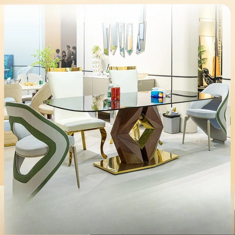 

Light luxury marble dining table home high-end villa 2025 designer rectangular western dining table can be customized