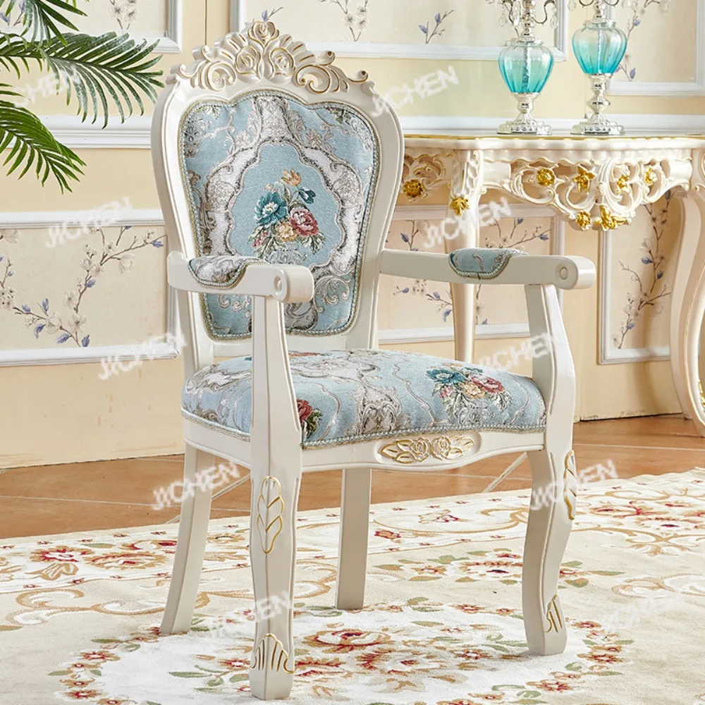 

JC обеденный стул из цельного дерева в европейском стиле, бытовой стул для отдыха, тканевая спинка с гравировкой, компьютерные переговоры