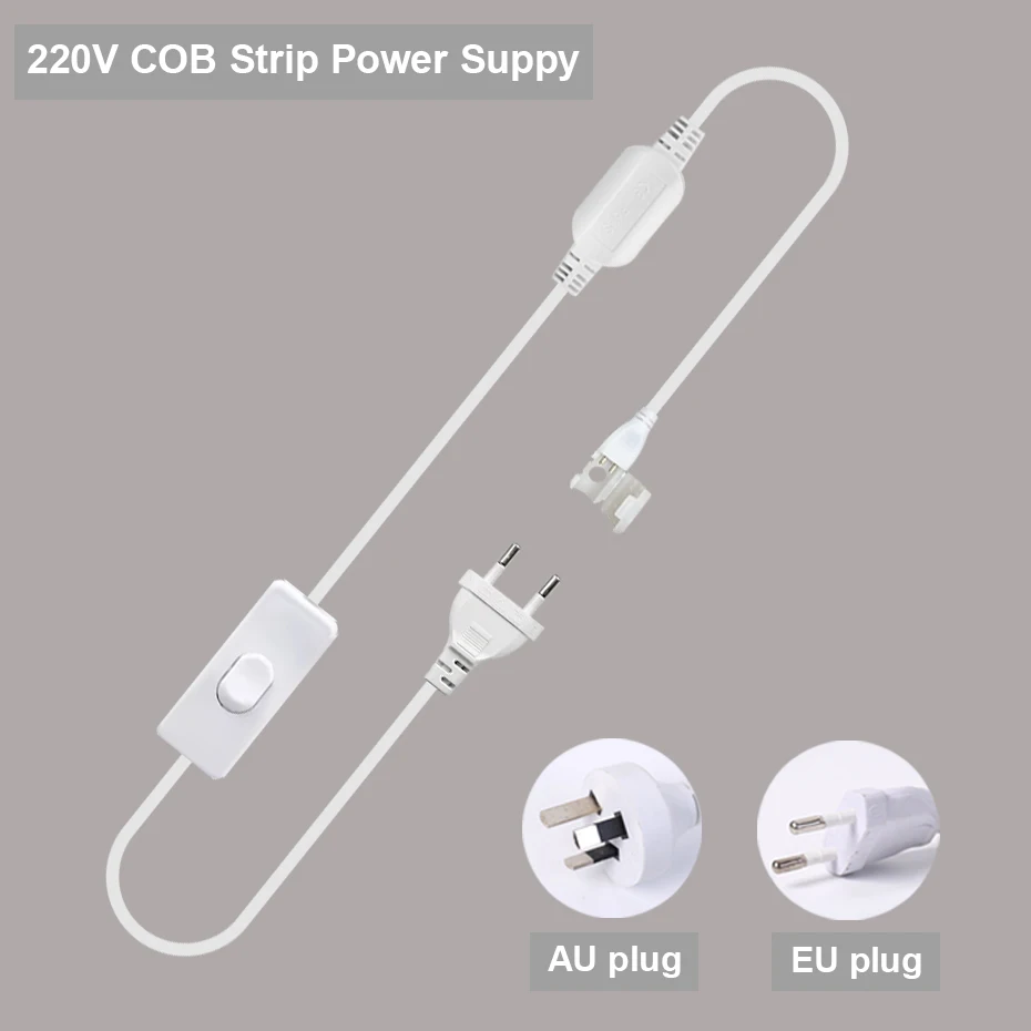 AC 220V AU/EU Switch Plug Connector For COB Led Strip Light 10mm Width 2Pin COB tape Power Supply Holder Clips Accssories