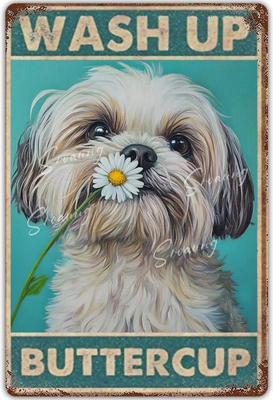 Vintage Shih Tzu Hund Blechschild Lustige Badezimmerschilder Waschtafel Buttercup Metallposter Retro Plakette Hundeliebhaber Wanddeko Geschenk für Ga