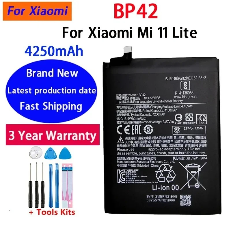 New 100% 4250mAh Brand BP42 Battery For Xiaomi Mi 11 Lite Phone Replacement Batteries Bateria Batterij+Tools