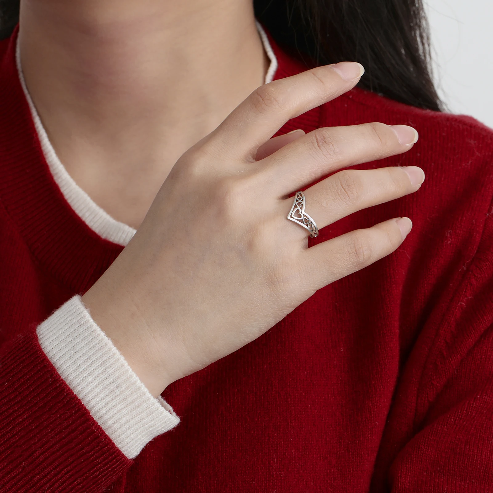 Cazador-Bagues coeurs creux esthétiques pour femmes et filles, bague réglable en or, bijoux en acier inoxydable, cadeaux de mariage, document