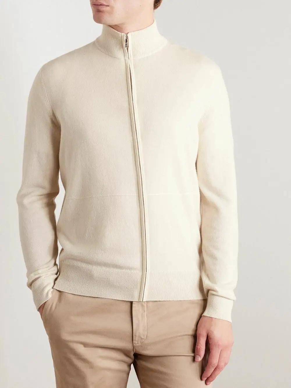 

Beautiful Merino Wool Silk Men's Knitted Open Cardigan Sweater Double Zipper Stand Collar High Quali Sl Long Sve