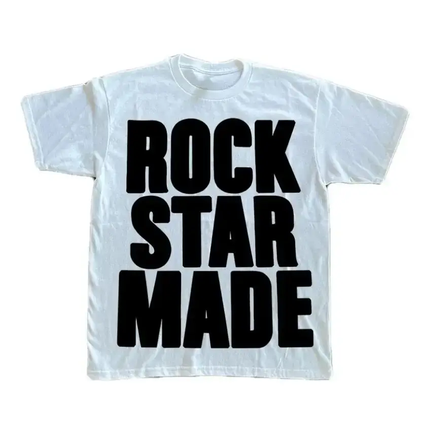 Rock Goth Fashion Men's Punk Grunge Hip Hop Rap Vintage Letter Print Short T-Shirt Casual Oversized Y2K Cotton Streetwear