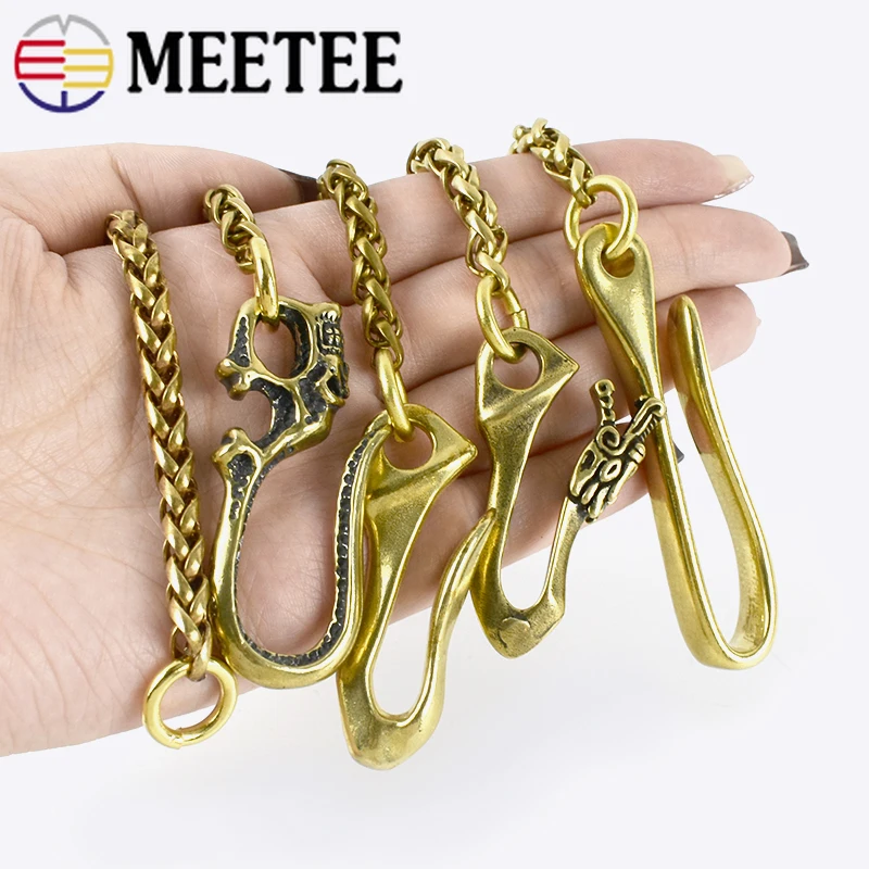 6MM*45CM Solid Brass Trousers Jeans Wallet Chain Keychain Metal Buckle Clips Snap Hook Belt Chains DIY Sewing Accessories KY402